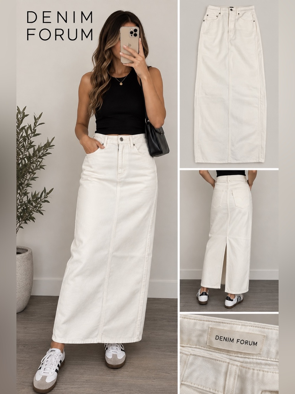 Denim Forum ’90s Pencil Maxi Denim Skirt White 100% Cotton Size 27